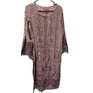 SIMRANS DHANAK ROSE EMBROIDERED LONG KAMEEZ SUIT